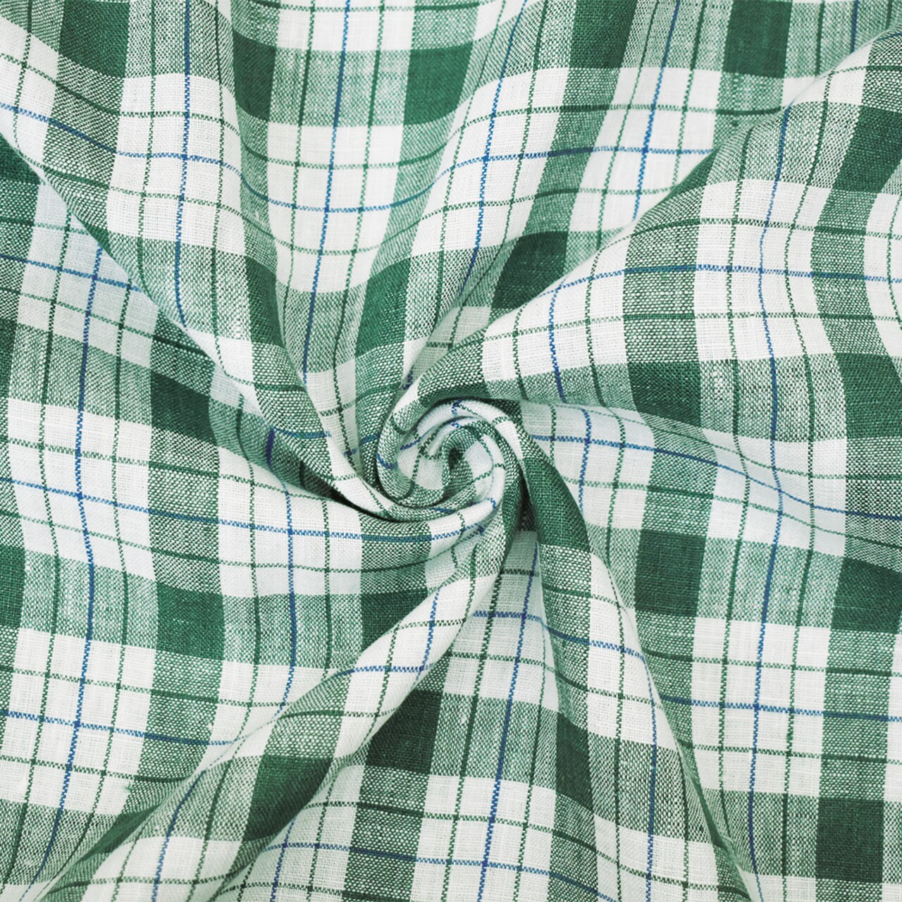 Green-Blue-Moygashel Bryson Washed Plaid Irish Linen Woven Fabric By the Yard